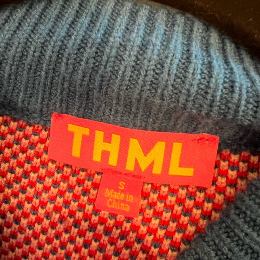 THML Blue Sweater with Pink & Cream Floral Pattern - Picture 3 of 3